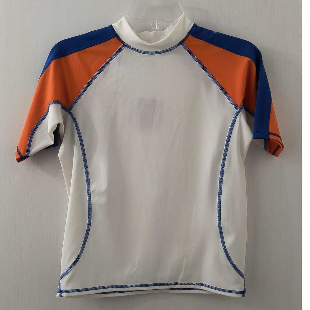 NEW - Land's End Boys' Short-Sleeve Colorblock Rash Guard Swim Shirt - 10-12 Med